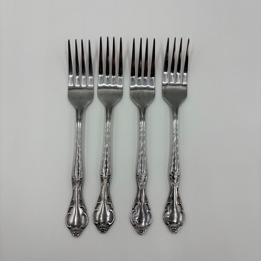 Estia Salad‎ Forks Cascade Pattern Stainless Glossy Floral Set of 4 Silverware